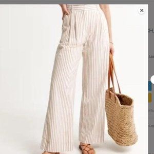 A&F Linen, Tan & White Strip Wide Leg Pants, size Small